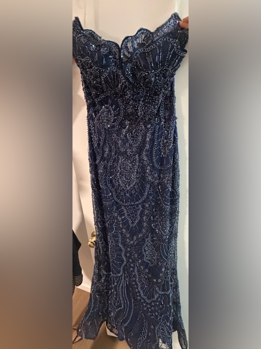 Beaded Navy Evening Gown- Elegant Formal Wear
